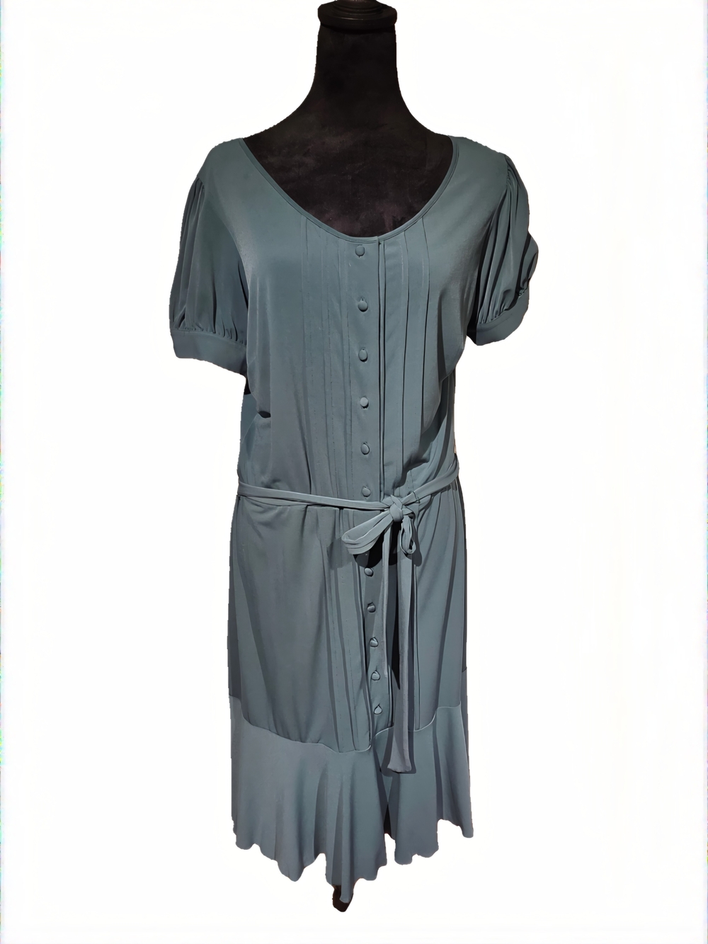 Max & Cleo Teal Button-Front Tie-Waist Midi Dress with Flounce Hem - Picture 5 of 8